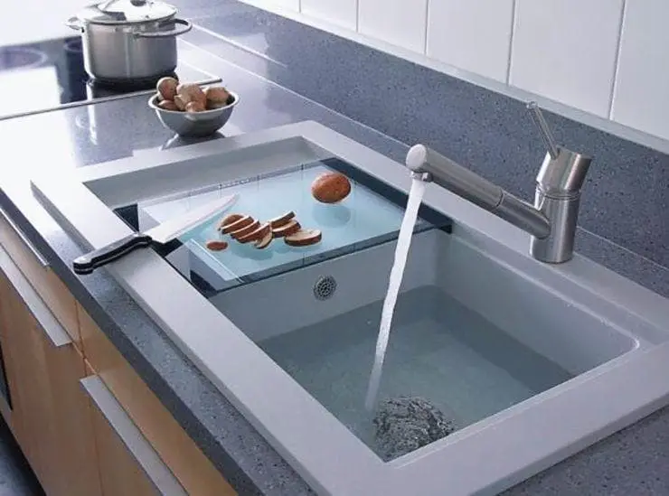 Big kitchen sink with sliding chopping board