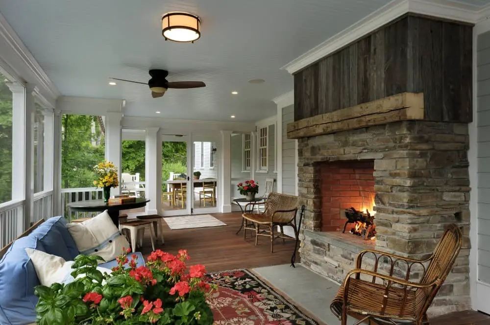 Small screened in porch with fireplace ideas