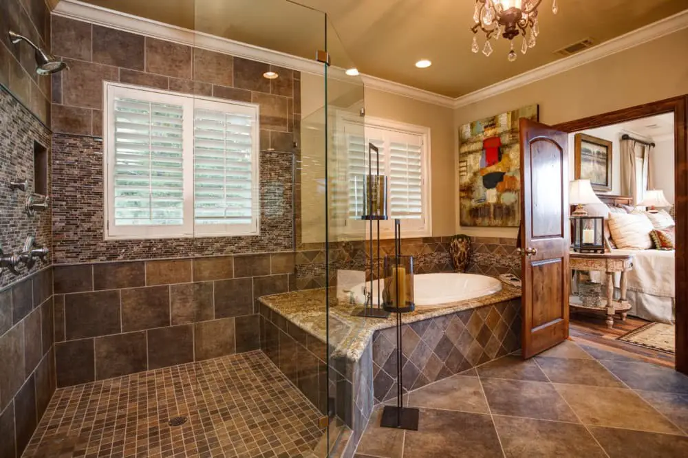 Brown tile bathroom ideas.