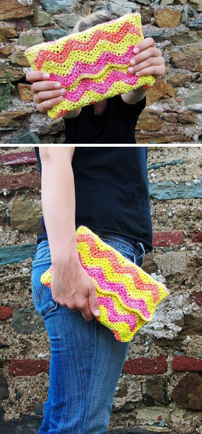 Crochet ripple clutch