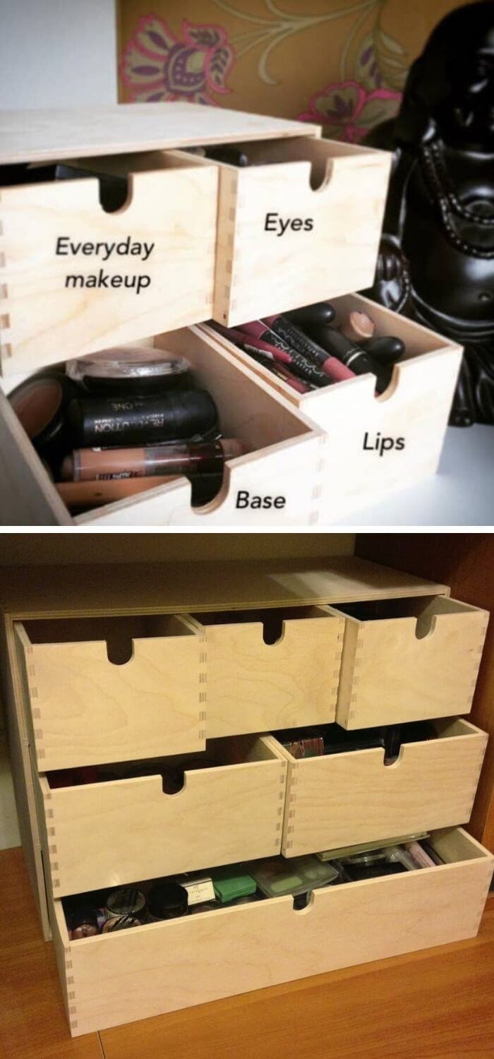 Mini chests are a cheap way for storage and store more than much expensive acrylic drawer.