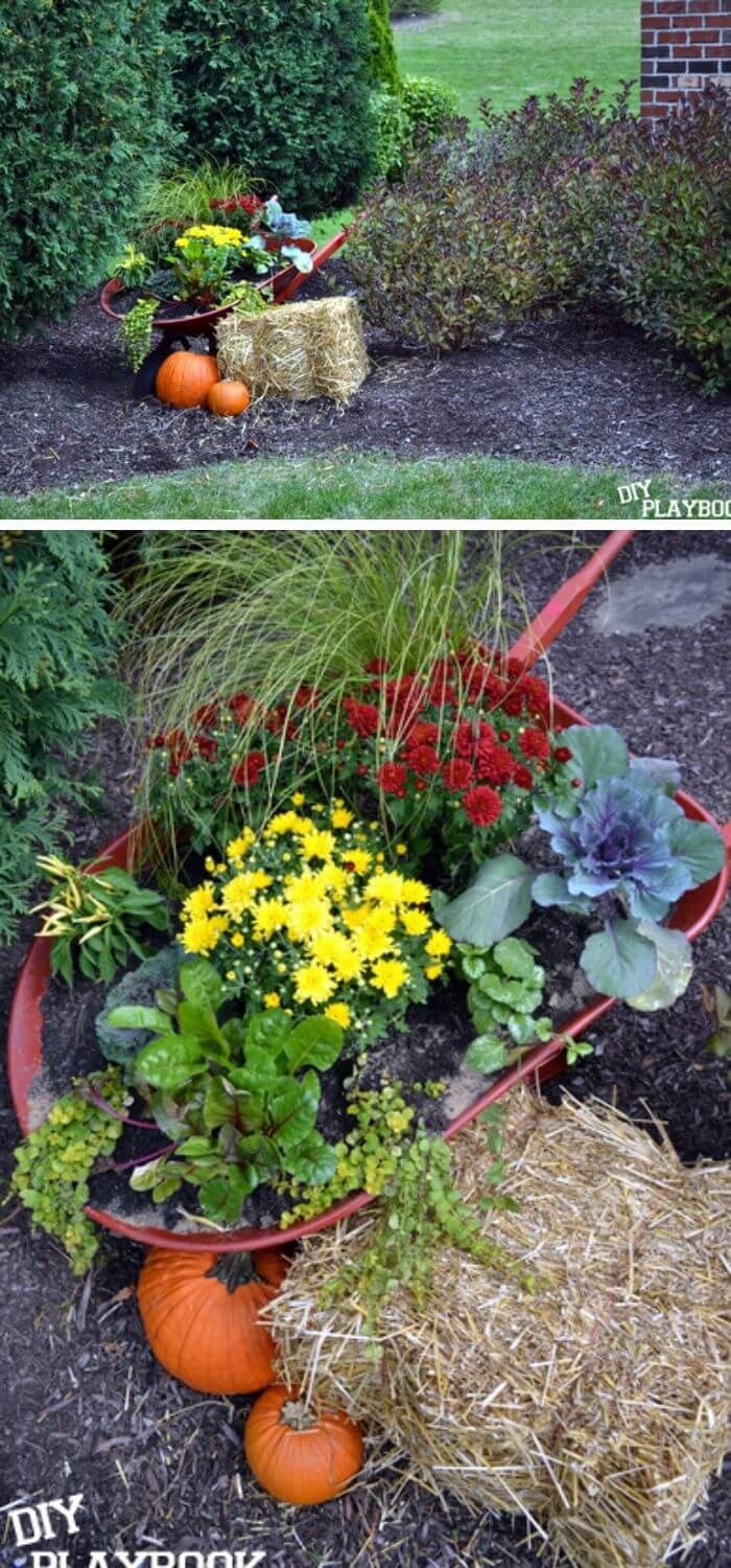 Learn how to turn your old wheelbarrow into a fall planter