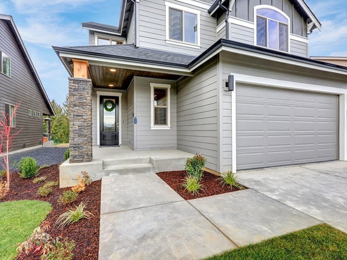 Gray front door.