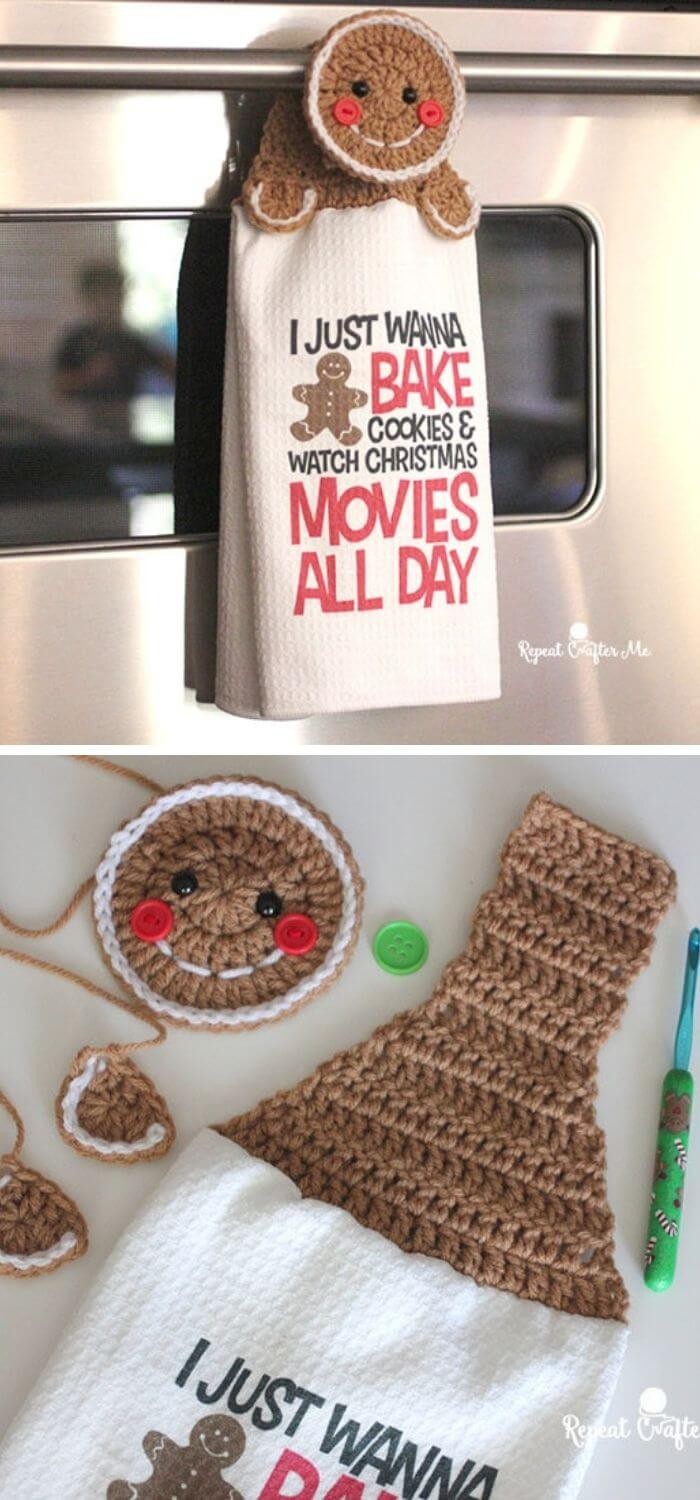 Crochet gingerbread towel topper