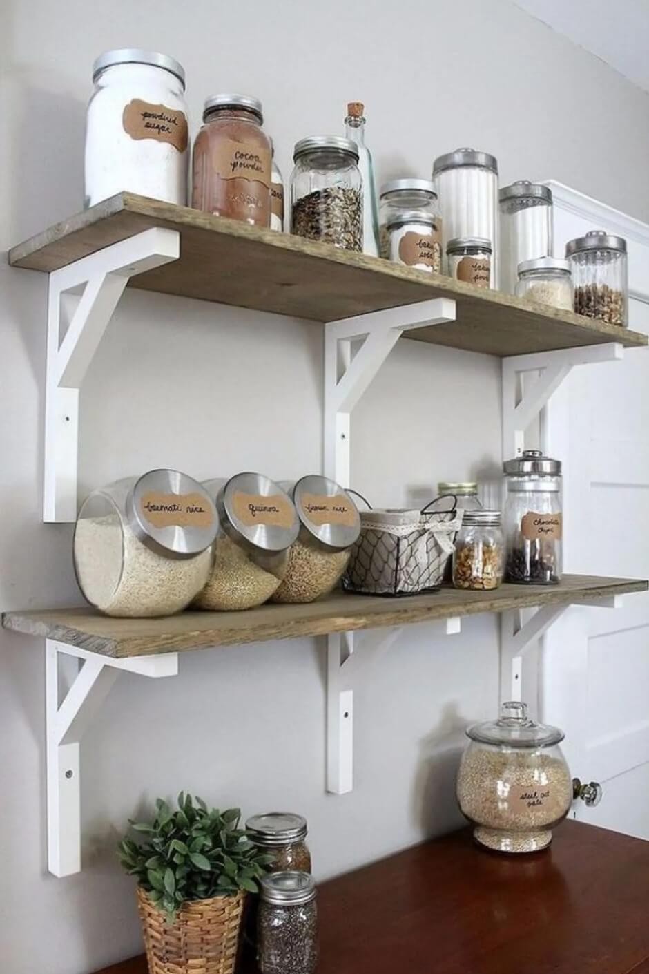 25). Open shelving pantry