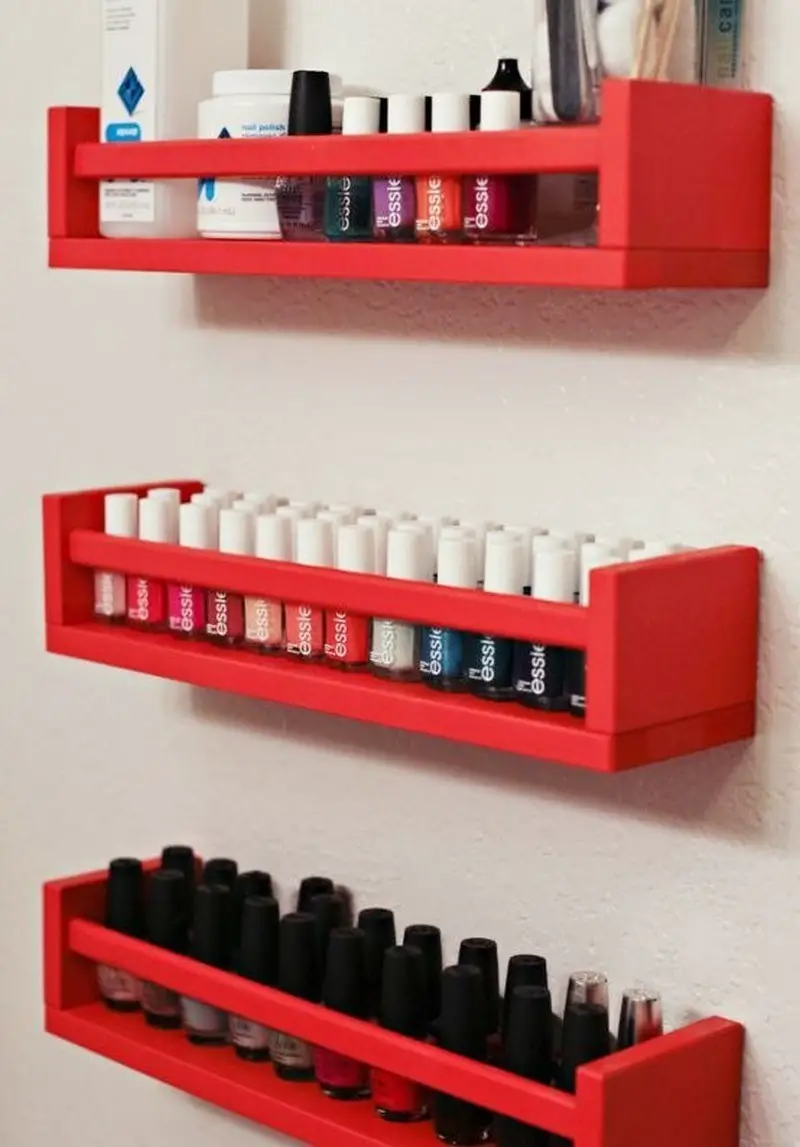 You can also use the shelves for spices and accommodate your nail polishes