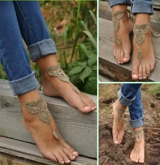 Crochet lace barefoot beach sandals