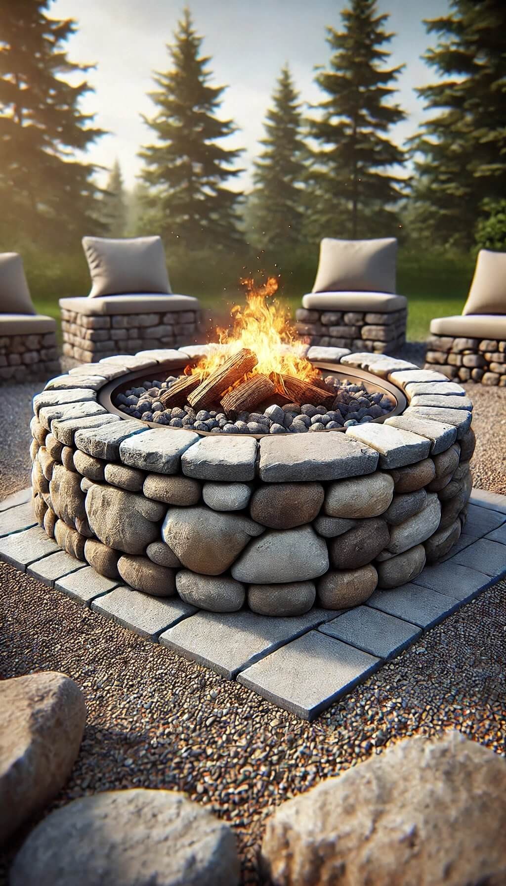 Fire Pit with Natural Stone Surround