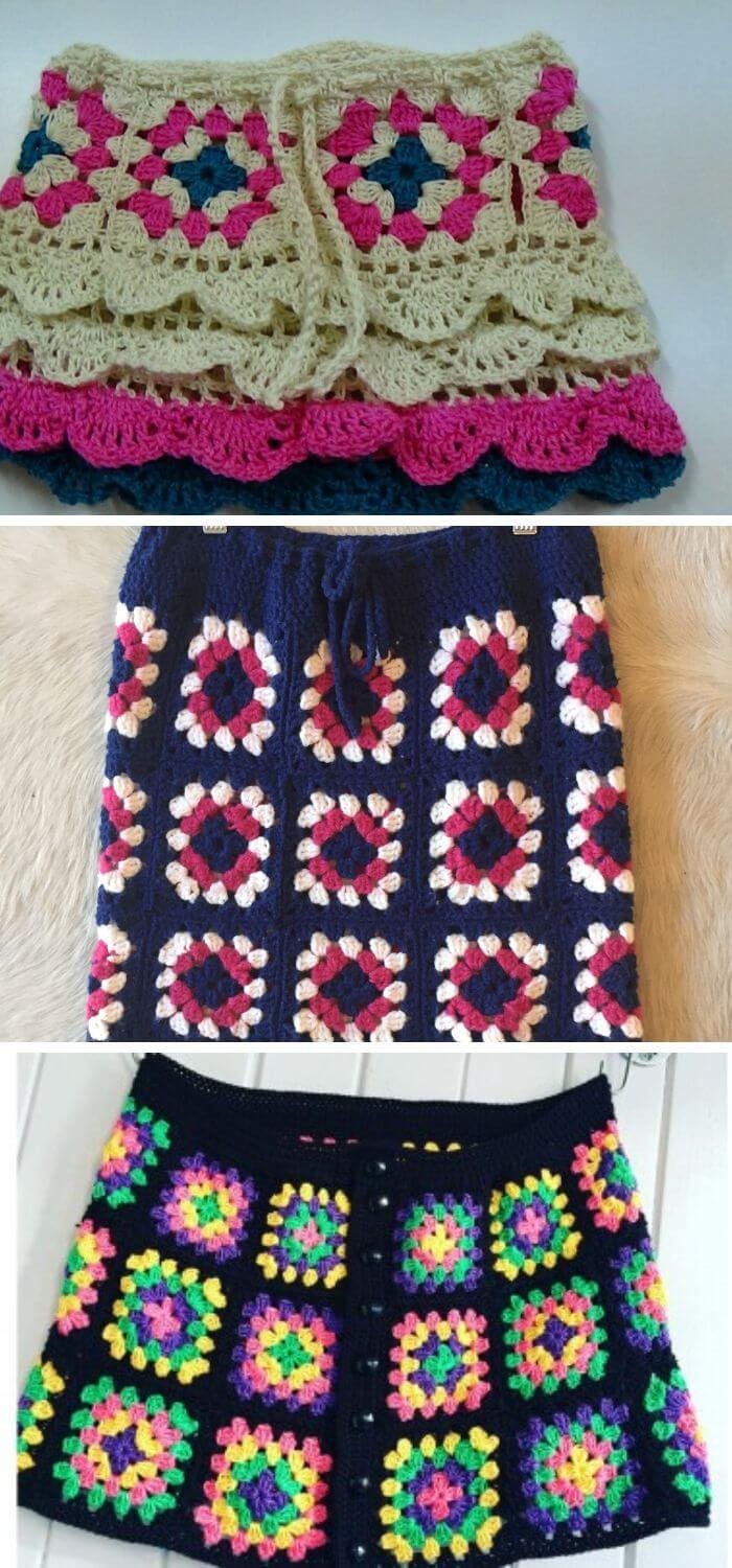 Crochet Granny Square Flounced Skirt Pattern