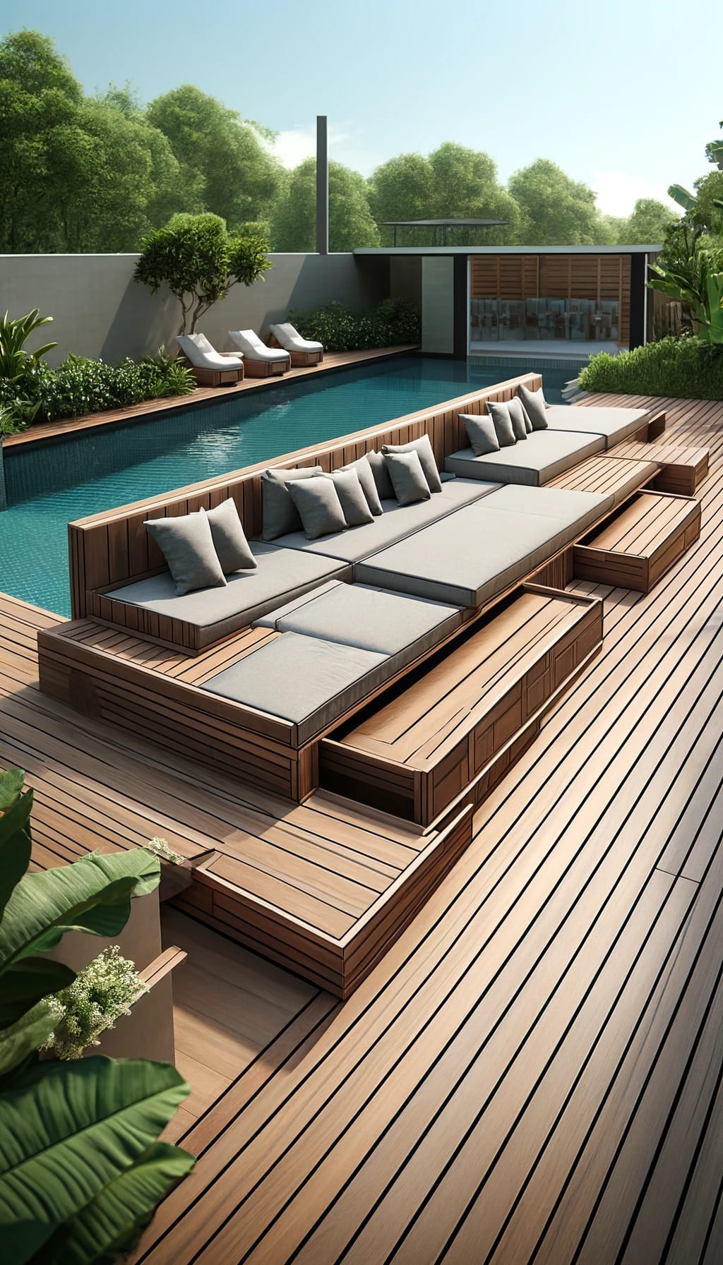 Pool Deck with Built-in Seating