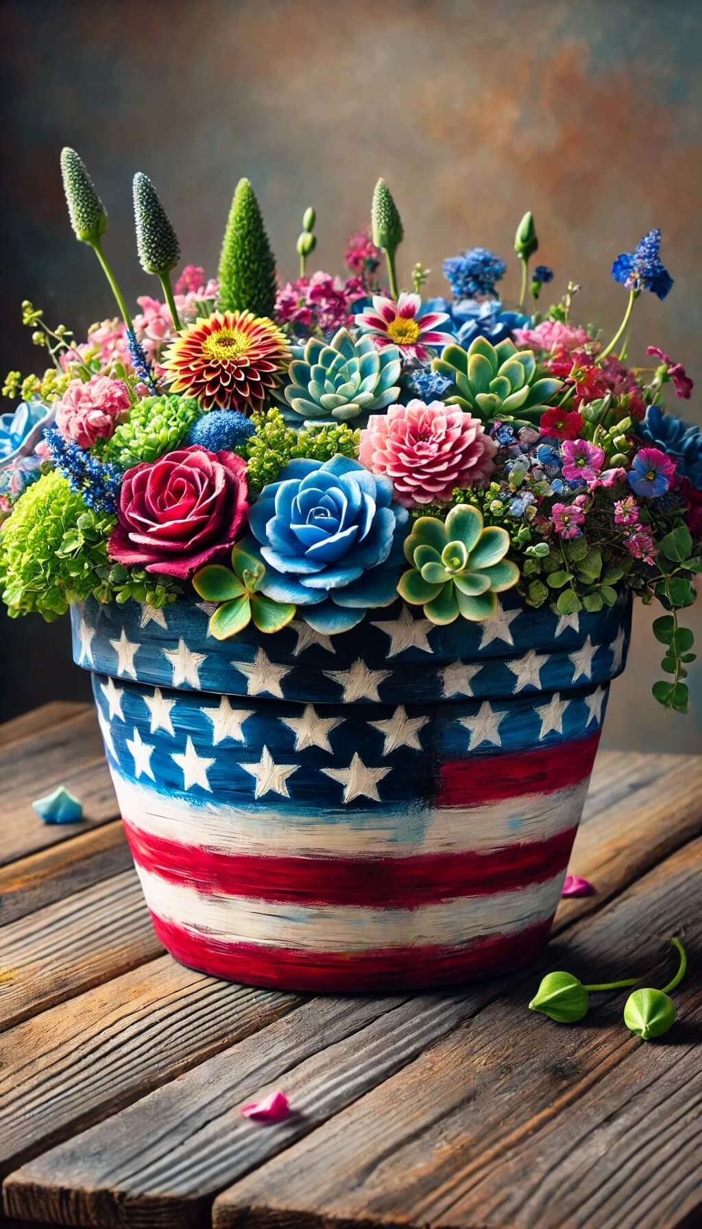 Red, White, and Blue Flower Pots