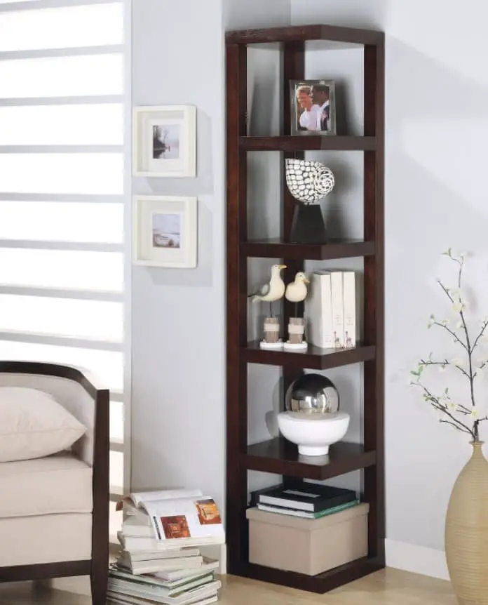 Freestanding Corner Shelf with a Sleek and Square Design