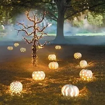 8-9. A lighted pumpkin path