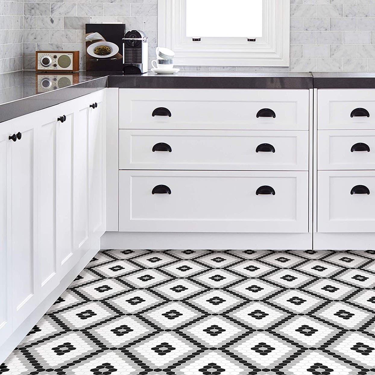 Peel and stick kitchen floor tile