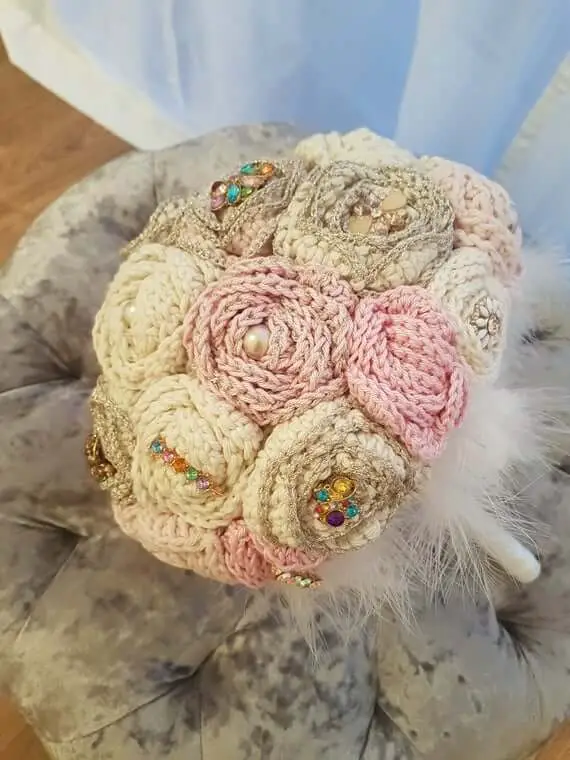 Bridal Crocheted Brooch Flower Bouquet