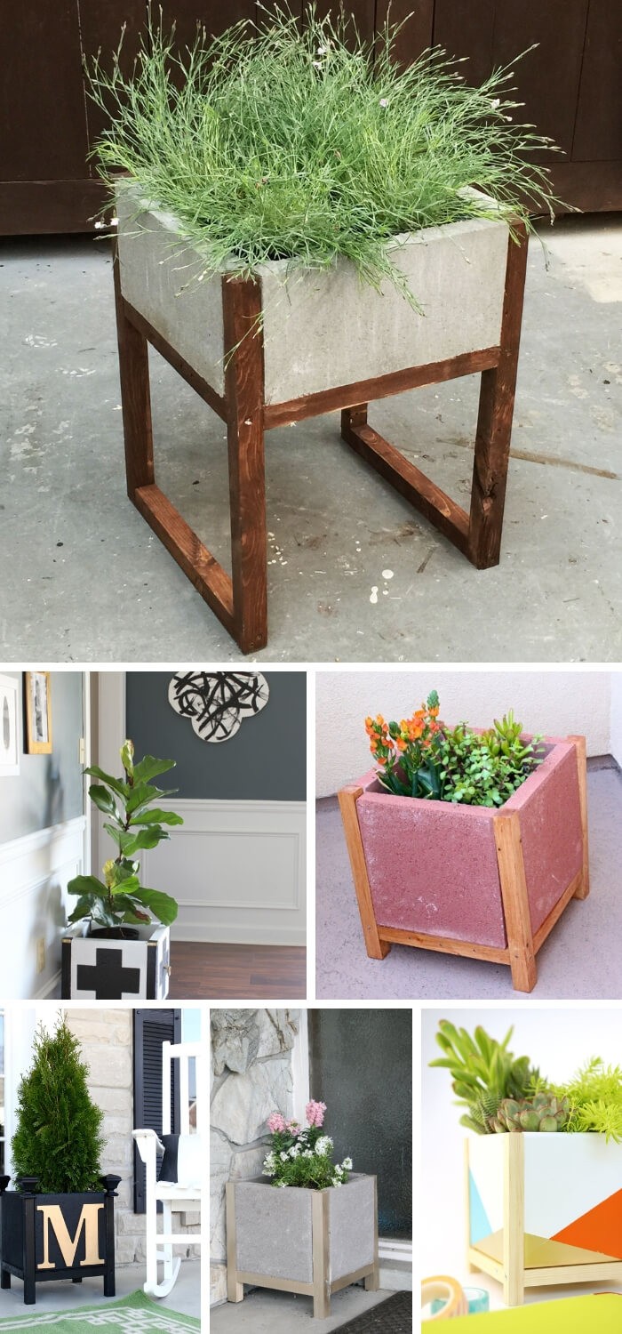 Modern Concrete Wood Planter