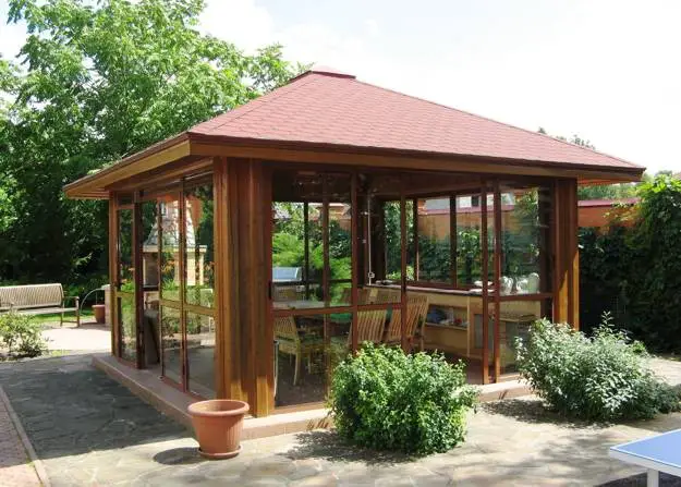 Wooden Gazebo with Sliding Doors