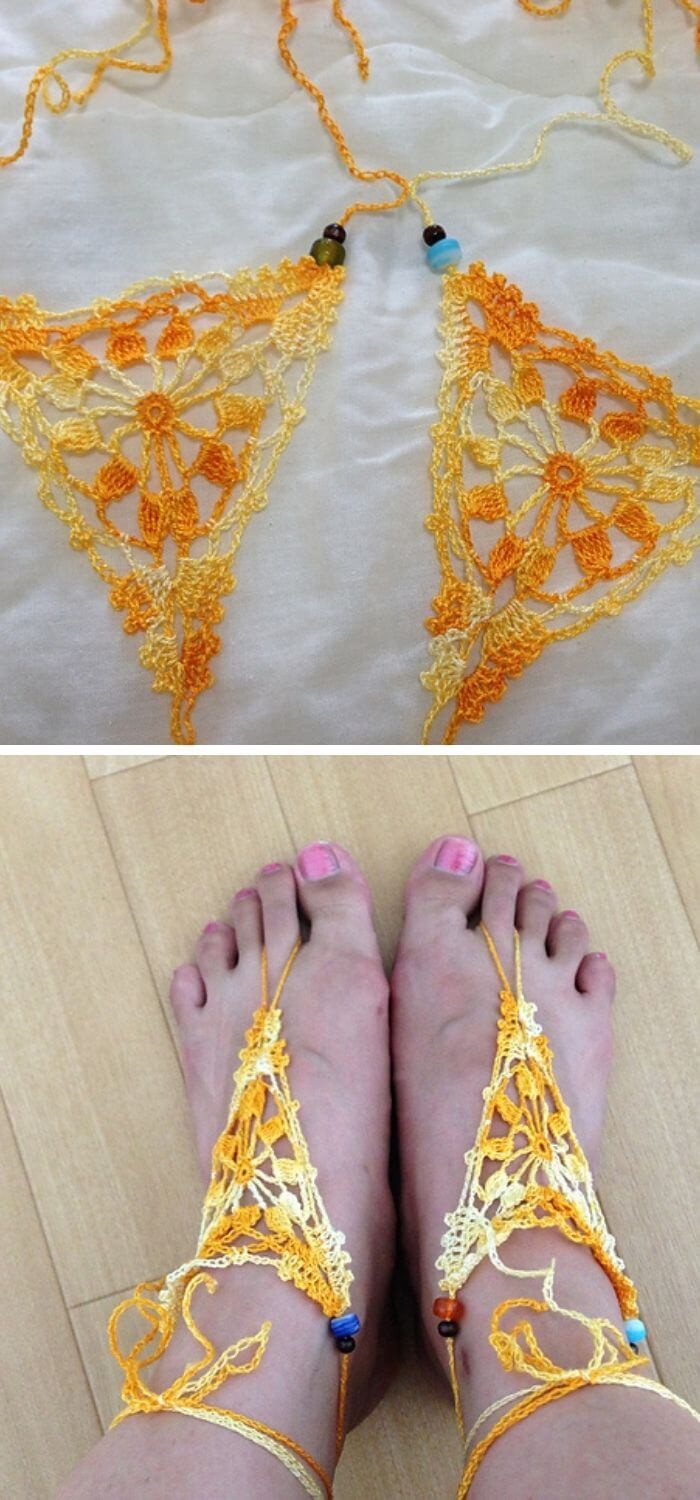 Sunflower barefoot crochet sandal