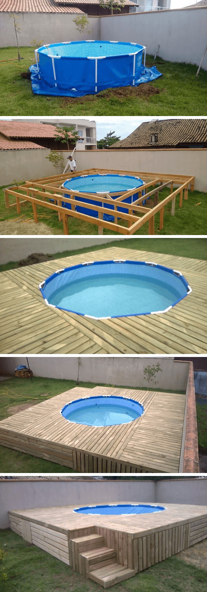 DIY pool with wooden deck