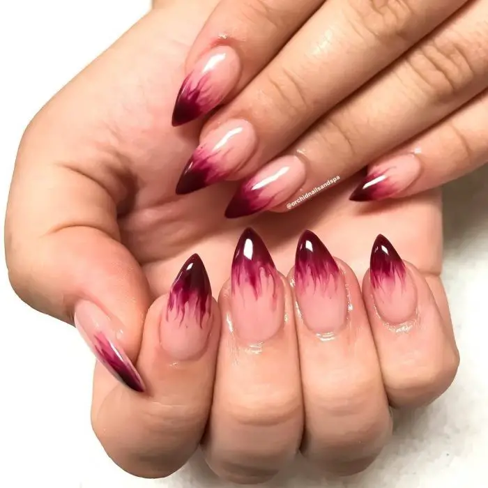 Blood red tips and nude base