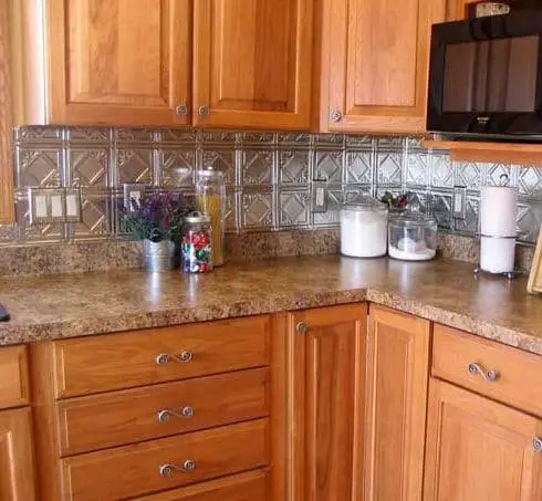 Silver tile backsplash