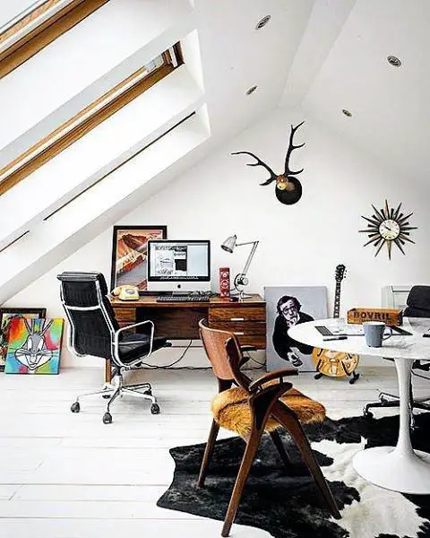 White Paint Attic Office Cool Man Cave Ideas