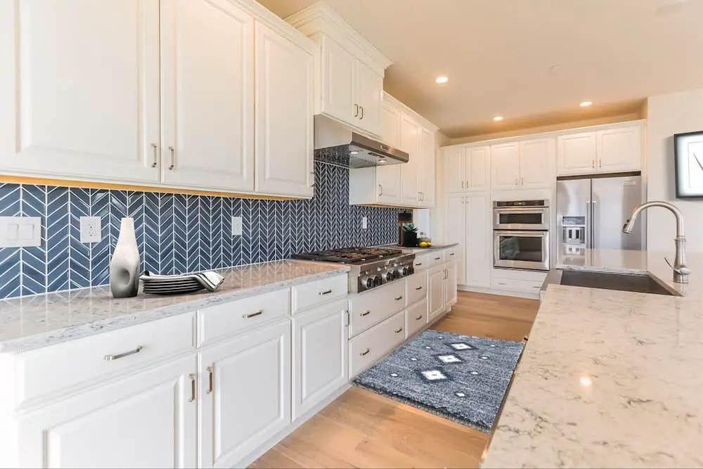 Blue chevron glass tiles