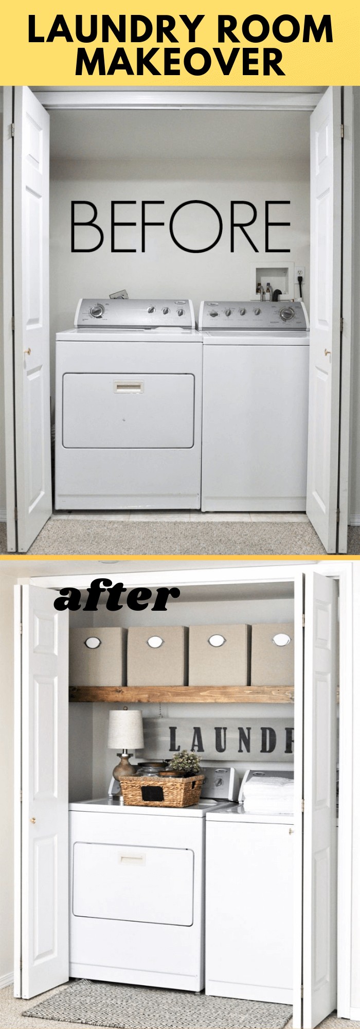 Easy laundry room makeover: installed shelf