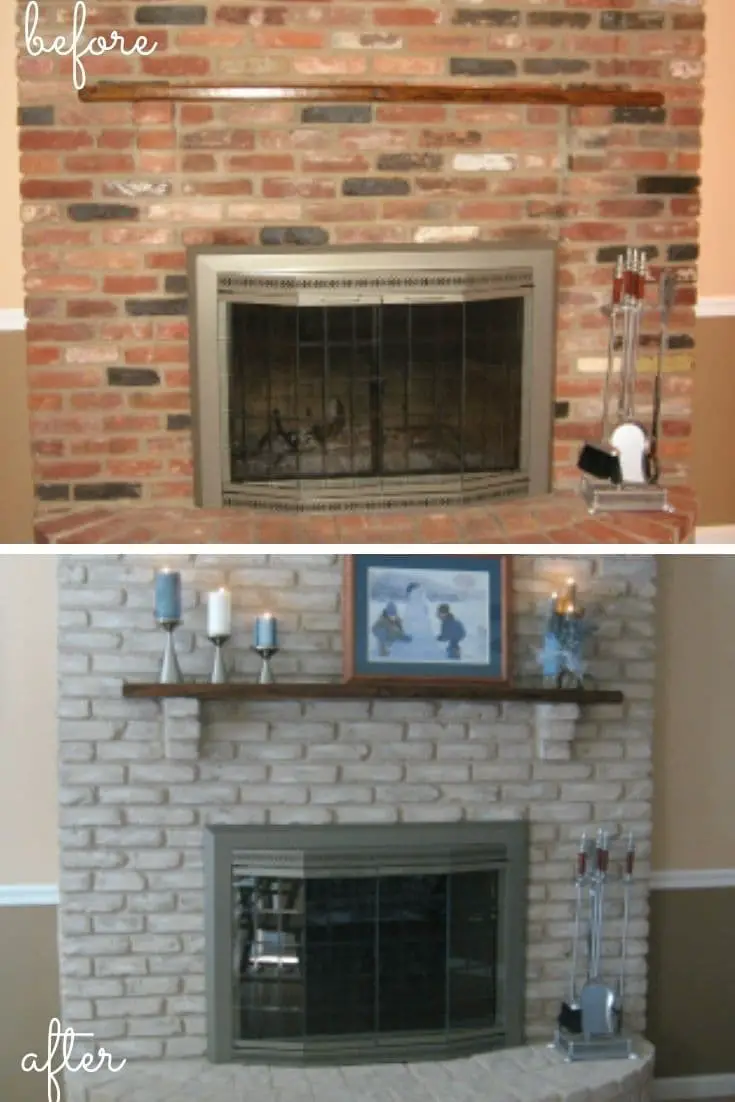 Gray painted brick fireplace