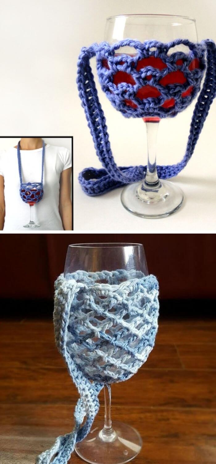 Crochet mesh lanyard wine glass