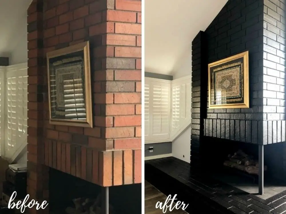 Black painted brick fireplace