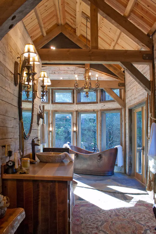 Rustic bathroom with reclaimed barn wood