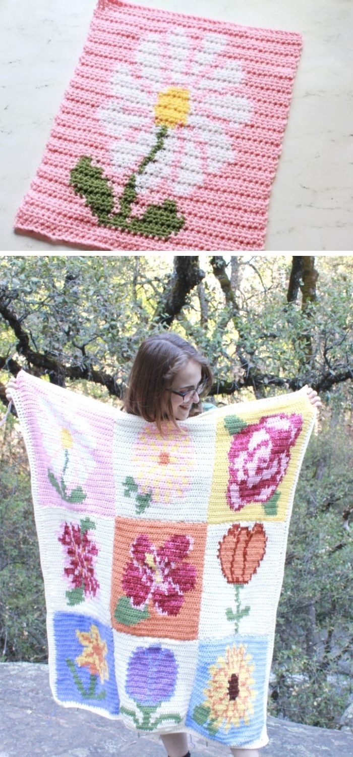 Tapestry crochet flower blanket