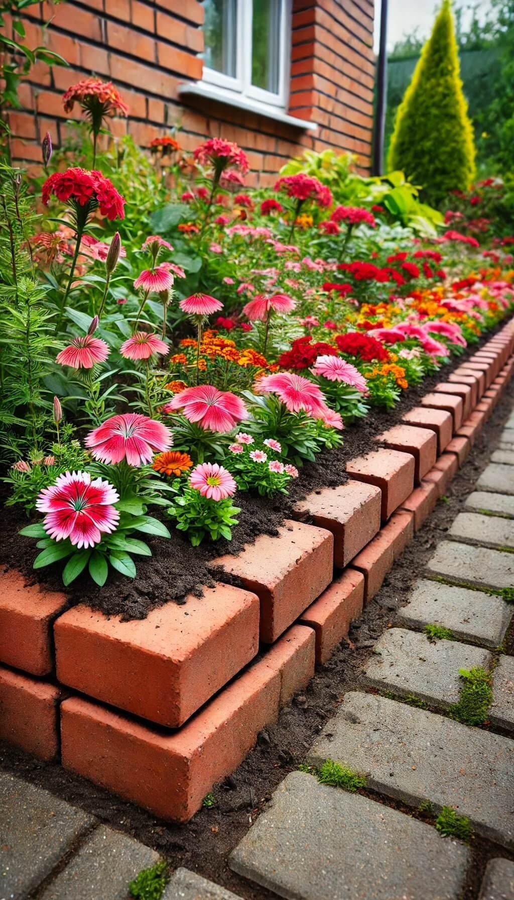 Brick Edging with Flower Inserts