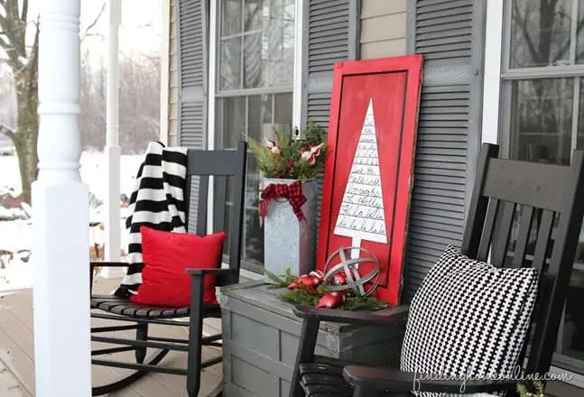 Front Porch Decor in Red, White, and Black