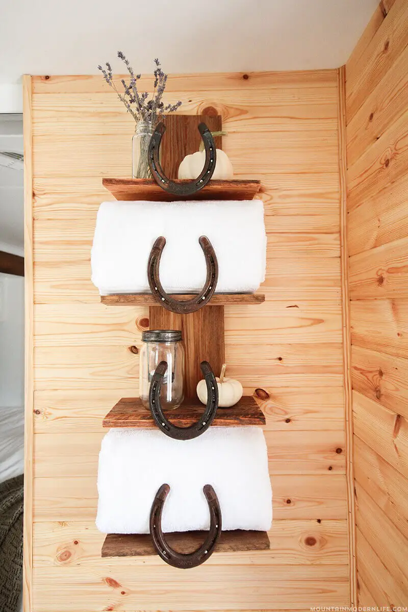 Rustic Bathroom Shelf from Horseshoes