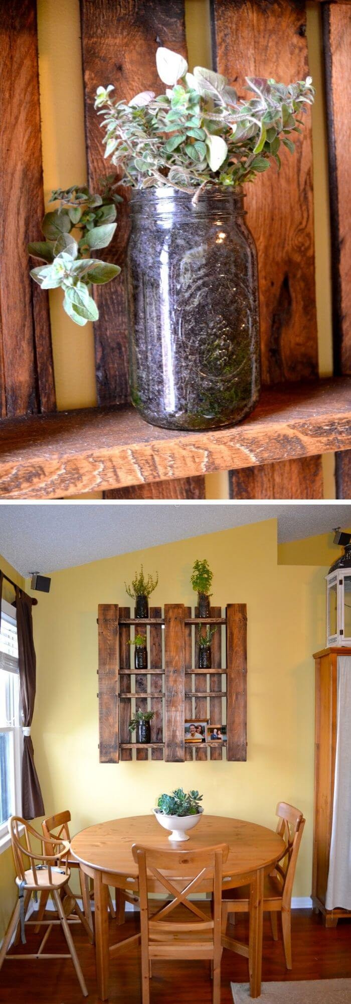 A Vintage Wooden Shelf with Herb Jars