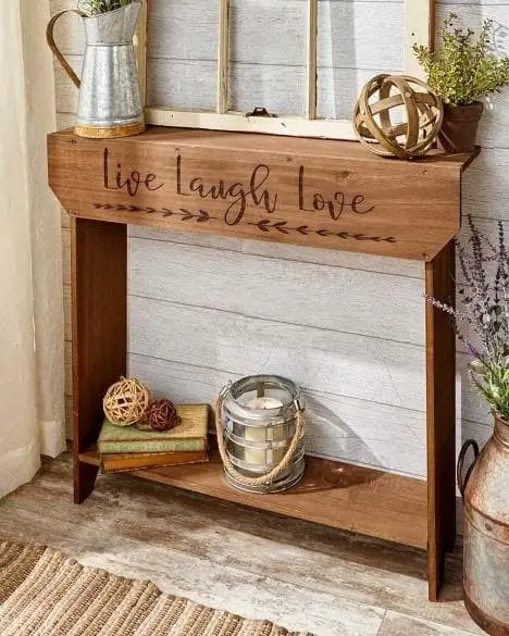 Sentimental wood entry table with letterings