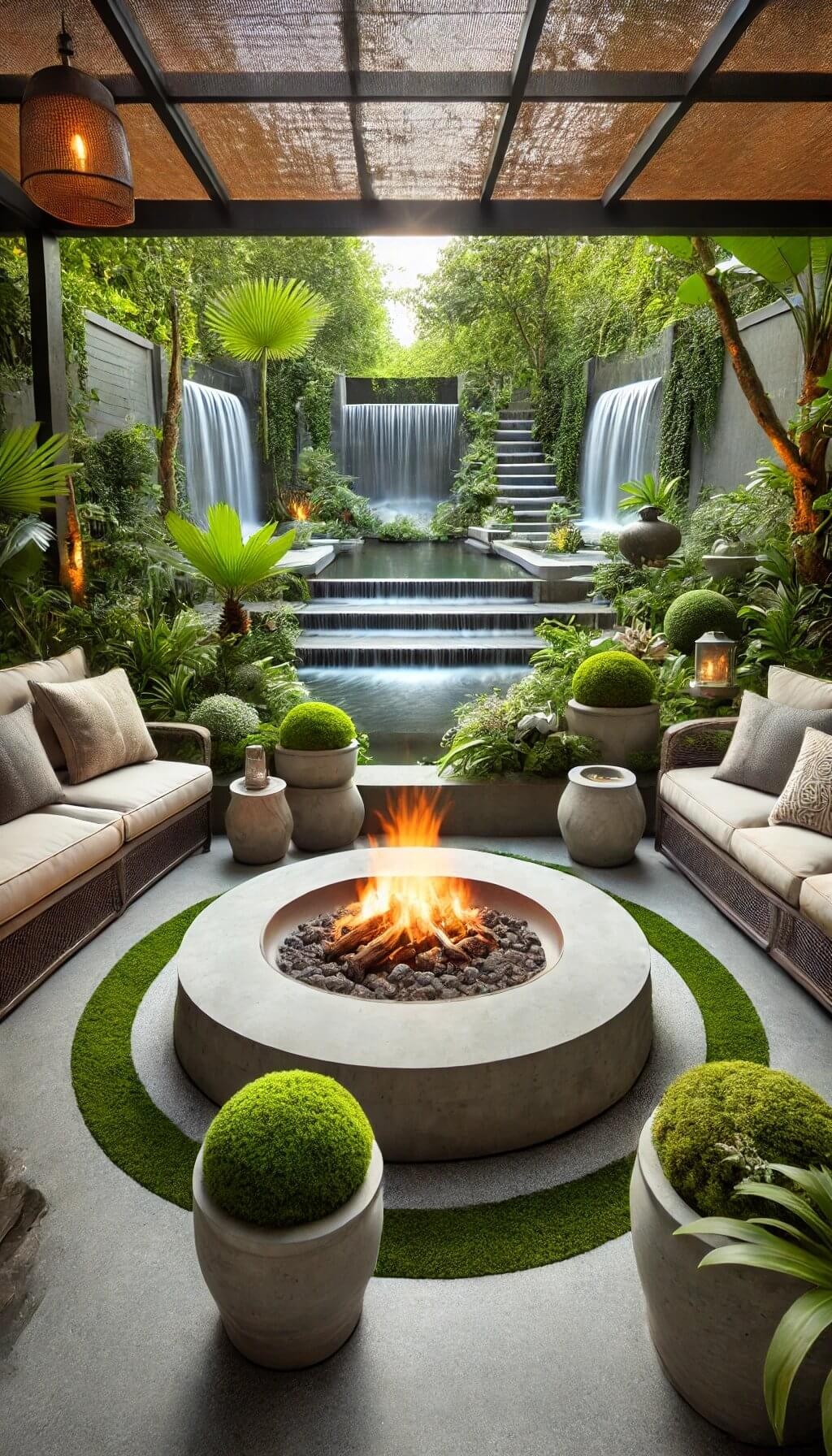 Concrete Fire Pit with Water Feature