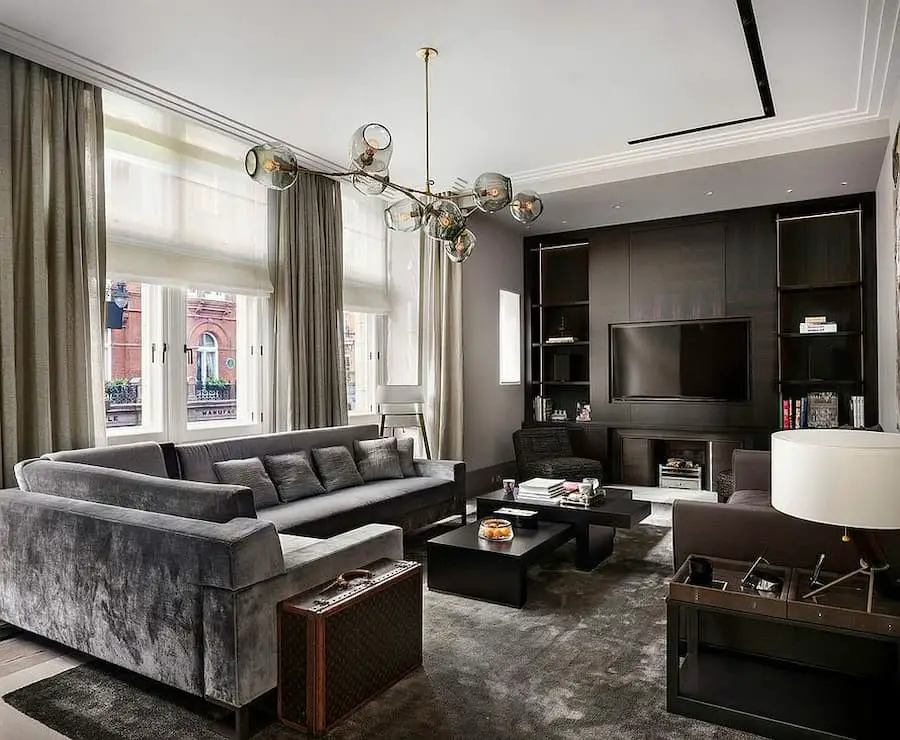 Gray couch living room and masculine vibes