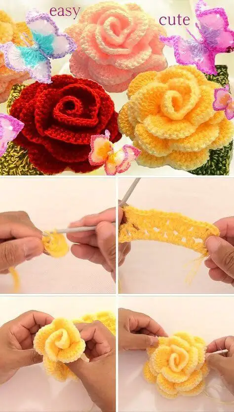 Crochet 3D Rose Flower Bouquet