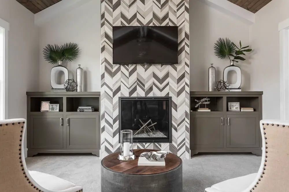 Herringbone fireplace tile ideas