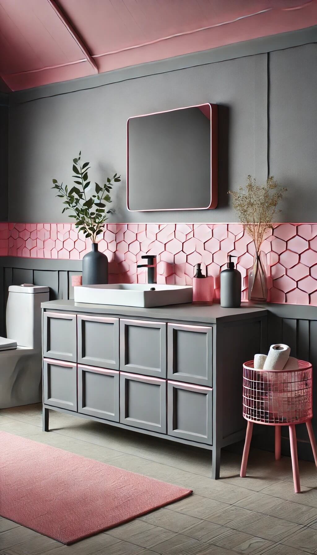 Grey Vanity with Pink Backsplash