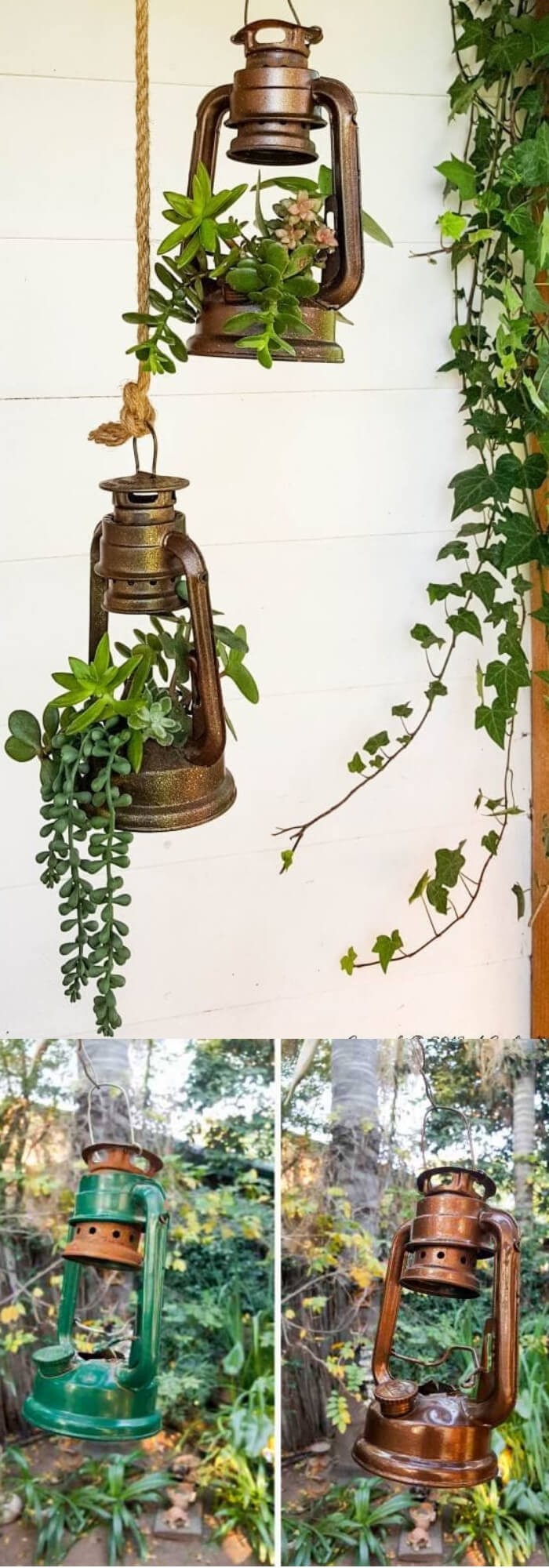 Lantern planters with succulents