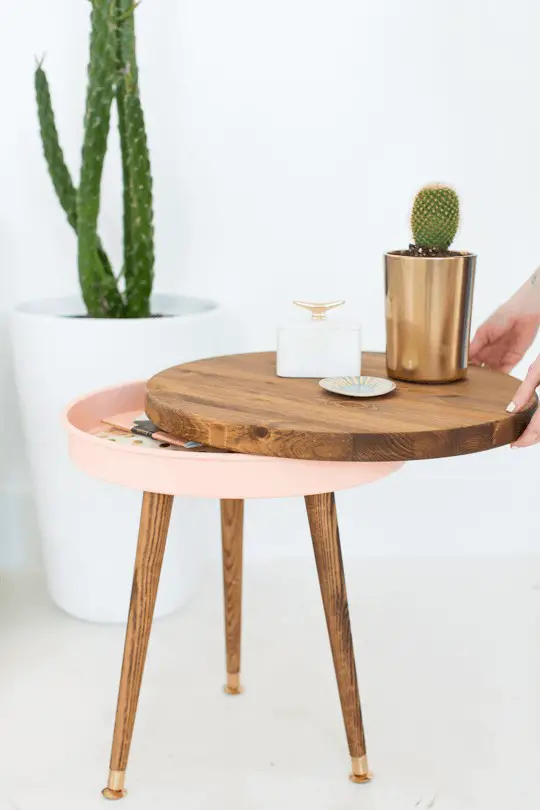 A Side Table with a hidden storage area for remotes