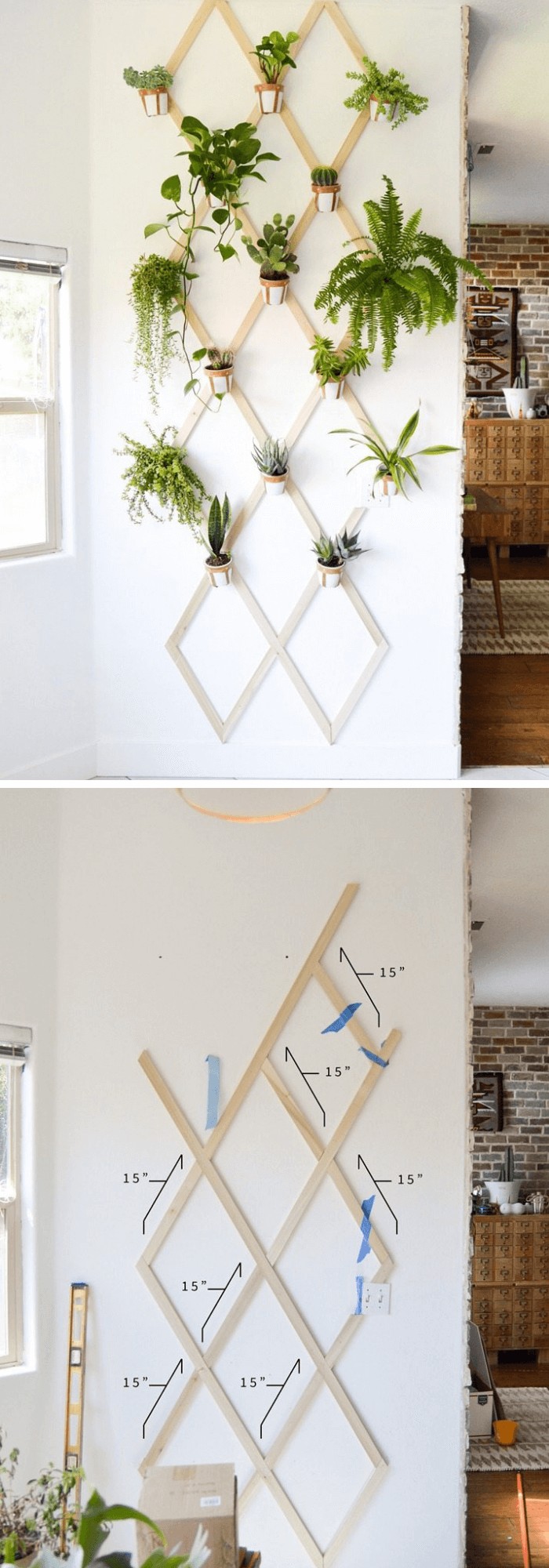 DIY Wood and Leather Trellis Plant Wall