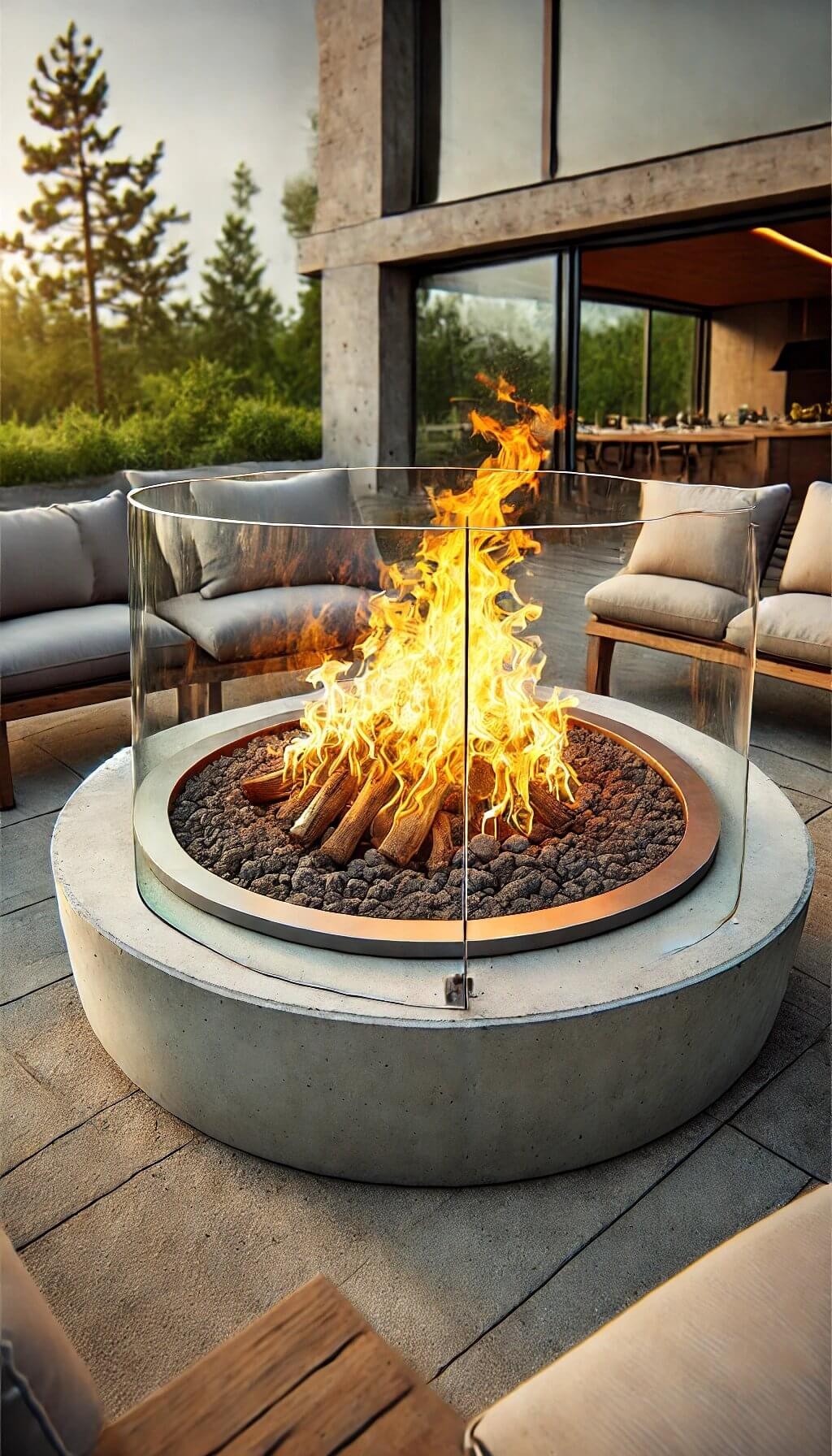 Concrete Fire Pit with Glass Guard