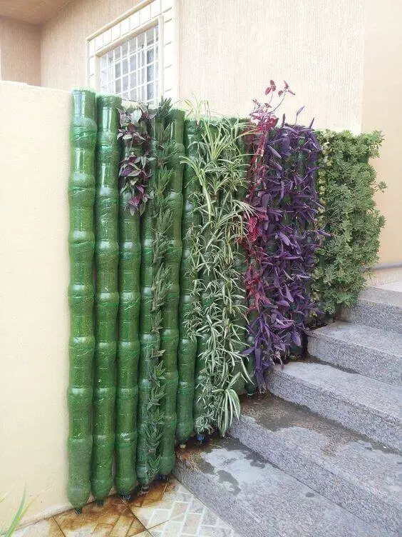 Green wall made from plastic bottles