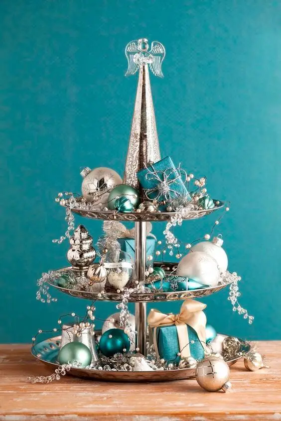 Blue opulent tiered serving tray