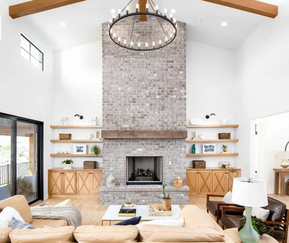 Farmhouse brick fireplace ideas.